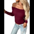 thumbnail image 3 of Blusas de Larga con Hombros Descubiertos para Mujer, Ajustadas, Fruncidas, Estilo Y2K, Conjuntos de Moda 2025 Vino Tinto M, 3 of 9