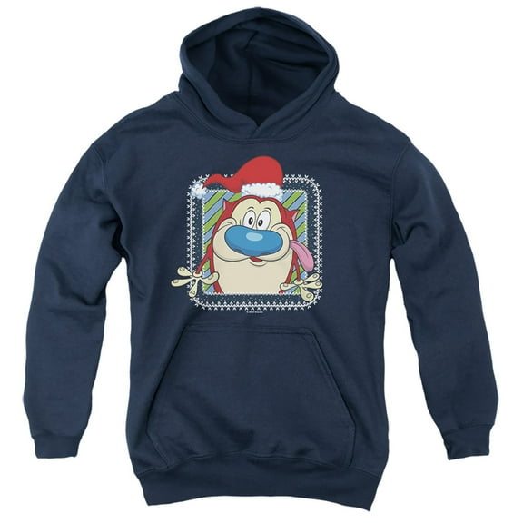 Ren & Stimpy Festive Stimpy With Christmas Santa Hat Kids Hoodie for Youth Boys and Girls