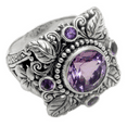 thumbnail image 3 of Luxury Amethyst Ring European and American Retro Imitation Thai Silver Tree Leaf Flower Ring, 3 of 3