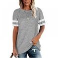 thumbnail image 1 of T-Shirts Décontractés à Col Rond et Manches Courtes pour Femmes, à Rayures et Blocs de Couleur, 1 of 2