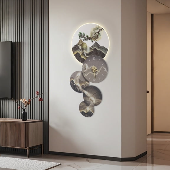 ToppiJoy LED Decoration Sculpture Wall Painting, Wall Art Decor with LED Light and Clock for Living Room Entrance Corridor (Style 1)