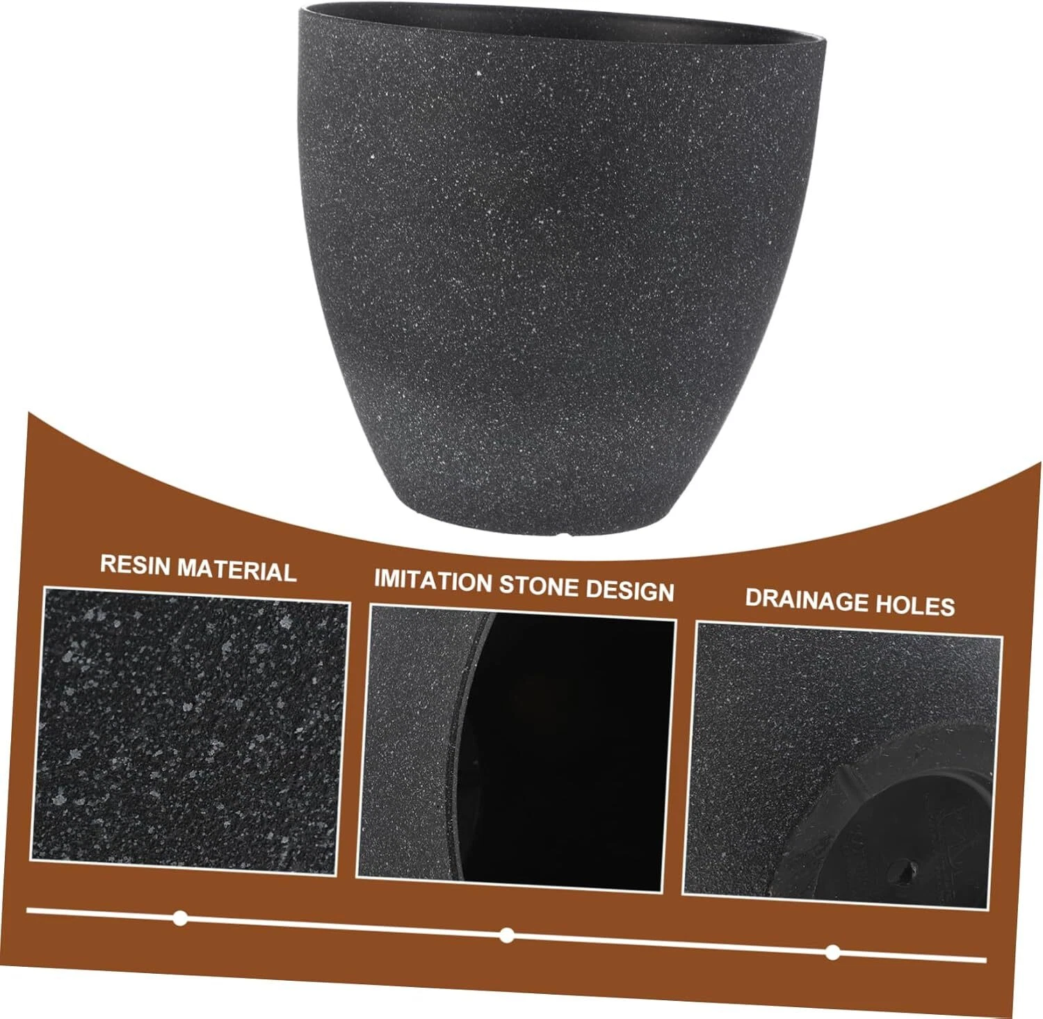 ShadeMart Dark Grey Simulated Stone Flower Pot Stylish Resin Planter with Drainage Holes and Resin Tray, 11.8”(Upper D)x 7.1”(Bottom D) x 11.8”(H)