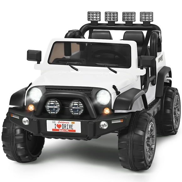 Topbuy 12V Électrique Enfants Monter sur Camion Jouets 2 Places Jeep Voiture avec Télécommande Blanc