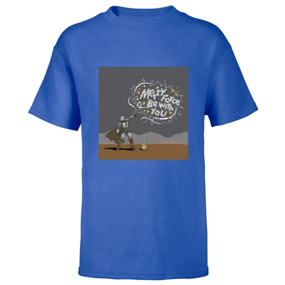 Star Wars Mando & Grogu Christmas Merry Force Be With You - Short Sleeve T-Shirt for Kids - Customized-Royal