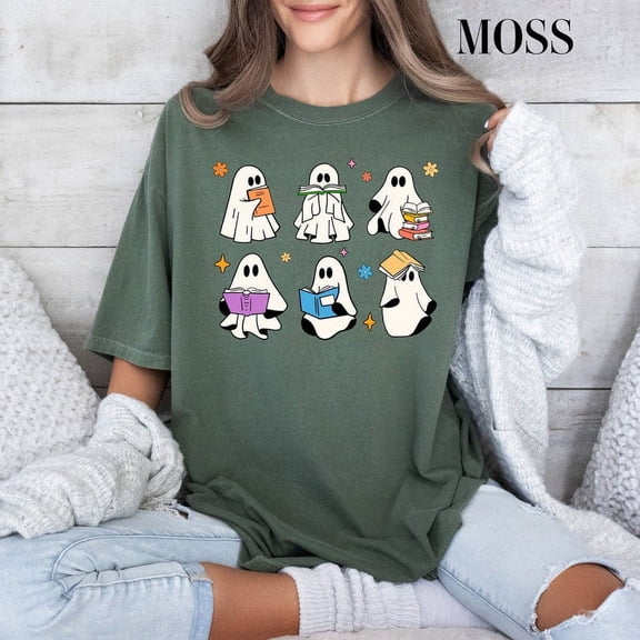 Ghost Reading Books T-shirt, Halloween Ghost Teacher T-shirt, Bookish Spooky Season Outfit, Halloween Party Book Lover T-shirt Gift.
