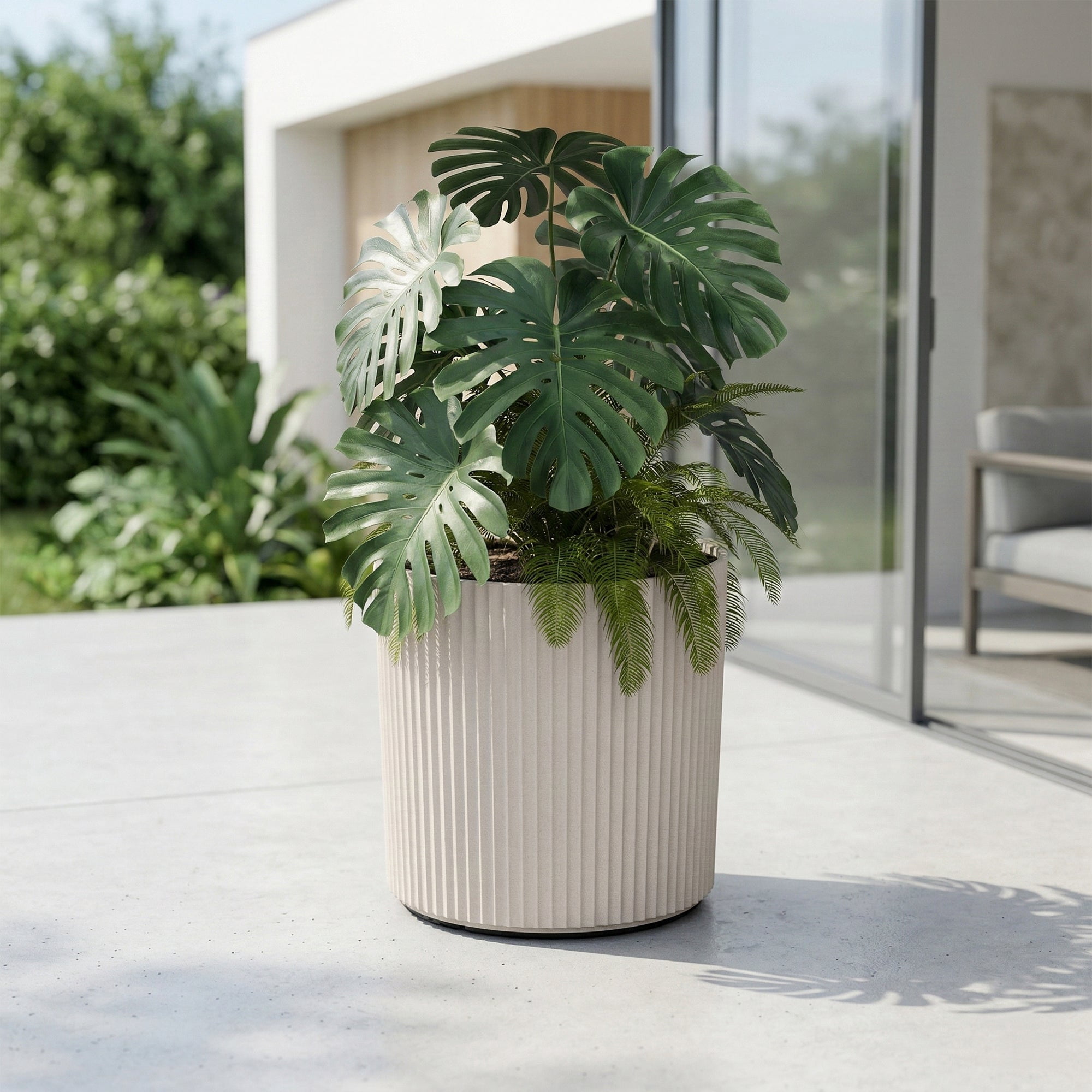 Serene 12in DIA x 12in H Round Chai Plastic Plant Planter with Drainage Holes - Black