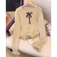 thumbnail image 1 of Suéter con nudo de lazo para mujer, cárdigan de punto con fragancia pequeña, Top corto irregular ajustado, moda de primavera y otoño 2024, 1 of 5