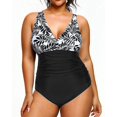thumbnail image 4 of GHSDFBB Women Plus Size One Piece Swimsuits V Neck Tummy Control Bathing Suits Retro Ruched Swimwear, 4 of 6