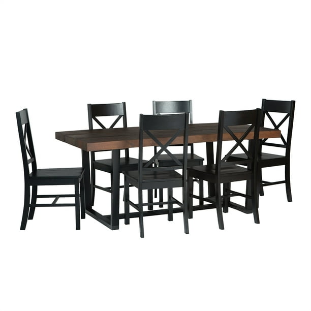 7 Piece Farmhouse Dining Set Mahogany And Black Com 7 Piece Farmhouse Dining Set Mahogany, Farmhouse Kitchen Table And Chairs Set
