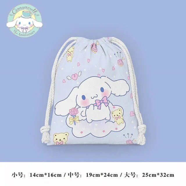 Pochacco Drawstring Pocket Storage Bag Cute Sanrio Cartoon Print Waterproof Ladies Girl Portable Folding Bag Drawstring Bag Gift