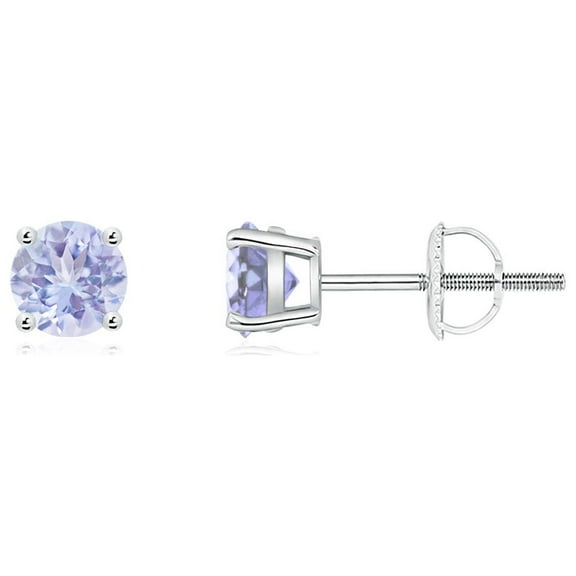 ANGARA Natural Basket-Set Round Tanzanite Studs in 14K White Gold for Women (Size-4mm) | December Birthstone, Birthday, Anniversary, Jewelry Gift for Women | Natural Tanzanite Earrings