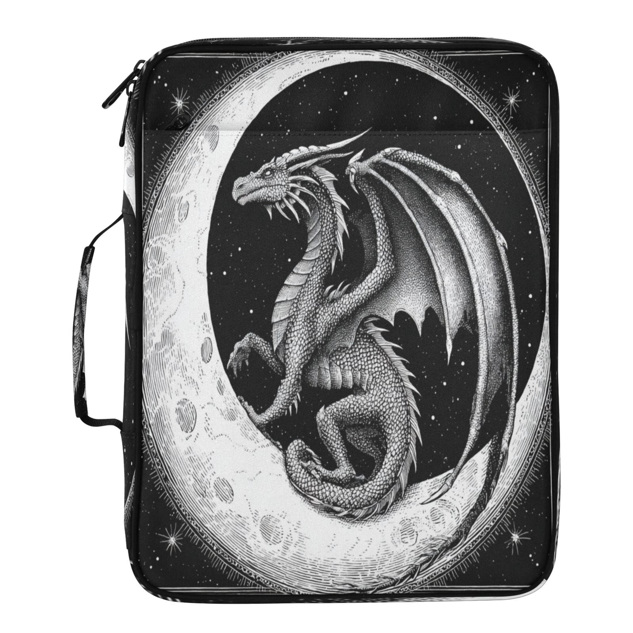 3 Ring Zipper Binder with Accordion File Organizer Waterproof Back to College Binder - 7 Layer Document Organizer for Study Home Office College Travel Supplies A Black Dragon
