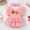 thumbnail image 5 of IBTOM CASTLE Baby Girls 1st Birthday Outfit Watermelon Strawberry One Boho Romper Tutu Dress with Headband for Cake Smash Photo Shoot 12-18 Months Pink - Strawberry, 5 of 8