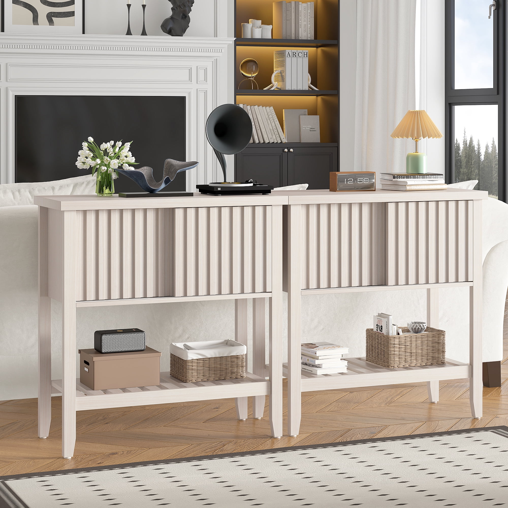 31.5" Entryway Console Table with Sliding Drawer Doors and Storage Shelf for Hallway, Living Room, or Office,Beige