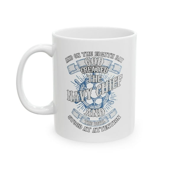 Navy 11 oz Coffee Mug - And on the Eight Day God Created Navy White Ceramic Gift