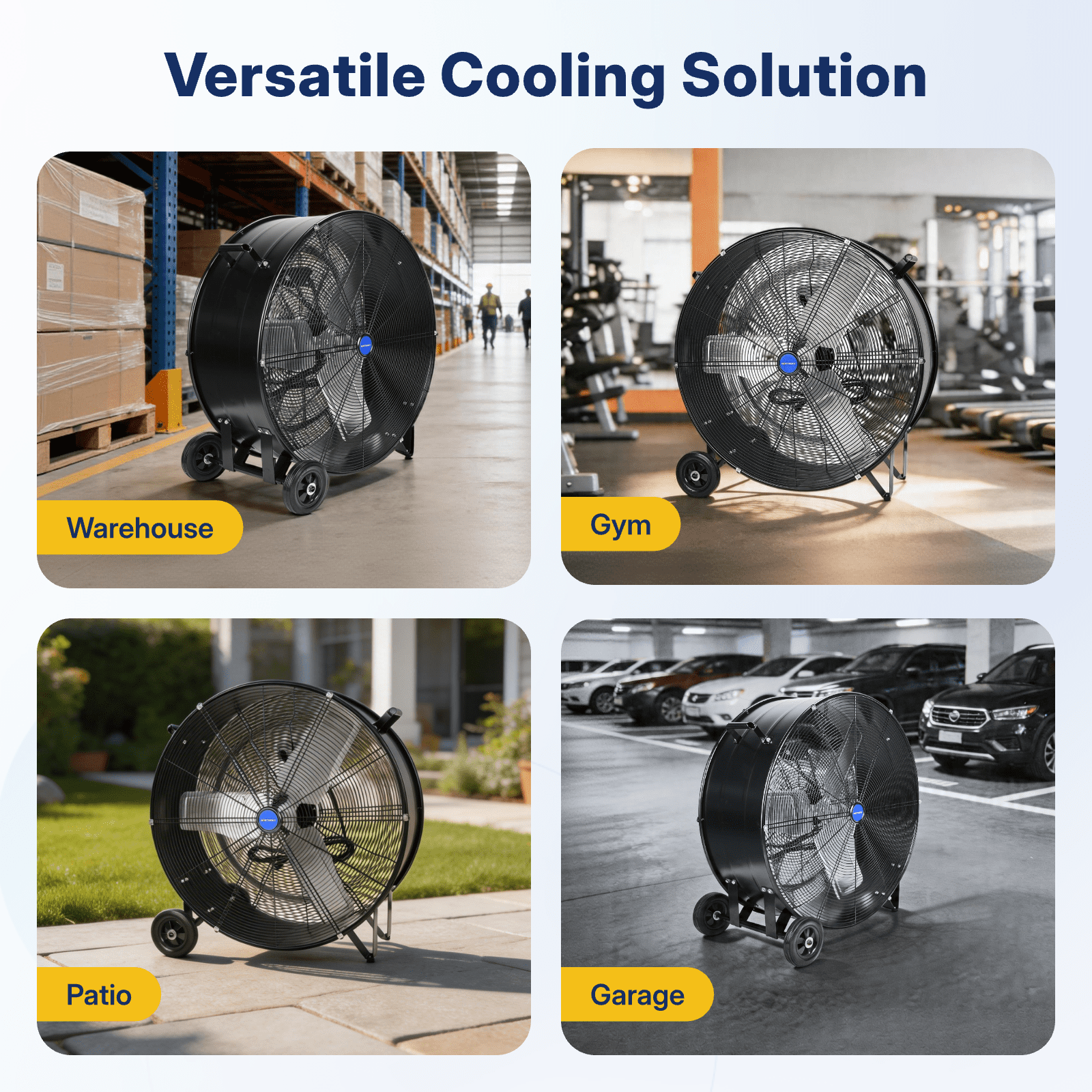 NORTHSKY 36" Industrial Drum Fan, 15000 CFM High-Velocity, Heavy Duty Floor Fan with 2 Speeds, 1/3 HP Powerful Motor, 6 IN Wheels Barn Fan for Garage, Warehouse, Shop, Workshop, Factory, UL Listed