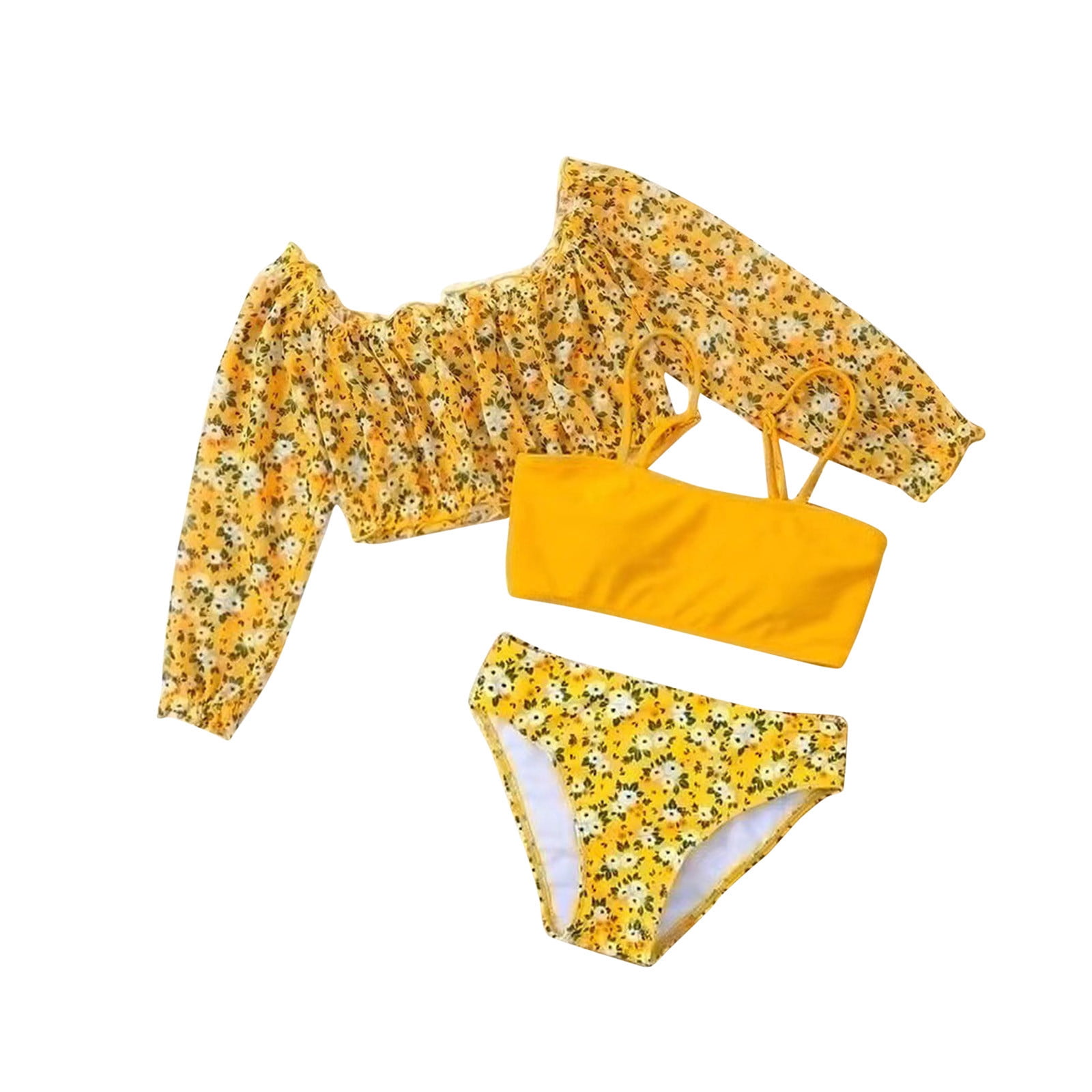 Toddler Baby Girl's 3 Piece Swimsuits Florla Prints Bikini Bathing Suit Briefs Long Sleeves