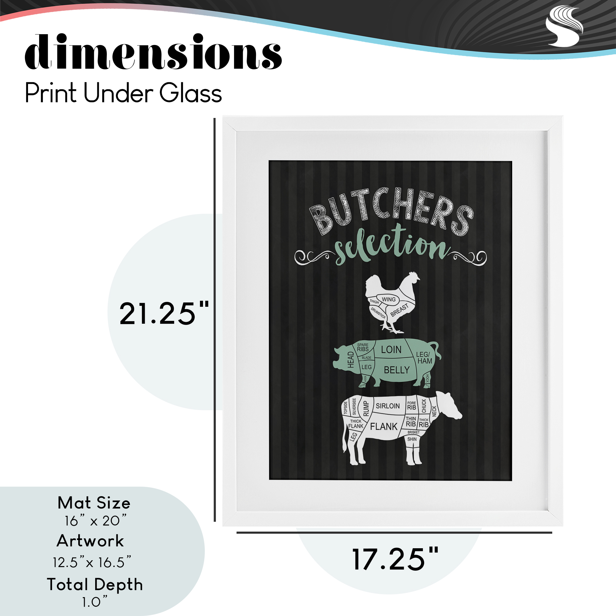 Butchers Selection Black & Green White Framed Print Under Glass, design by Lettered and Lined