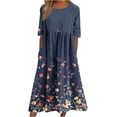 thumbnail image 2 of Ailaofu Women Summer Short Sleeve Midi Dress with Pockets Casual Aline Flowy Tshirt Dress Floral Vocation Beach Sundress, 2 of 5