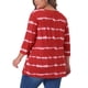 thumbnail image 3 of Tops de mujer plus size Agnes Orinda con rayas de teñido anudado, cuello en V, mangas 3/4, blusas casuales 2X rojas, 3 of 6