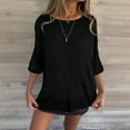 thumbnail image 2 of Loopsun Womens Summer Tops Plus Size, T Shirts for Women, Women's Round Neck Short Sleeve Solid Casual T Shirt Top Black, XXXXXL, 2 of 5
