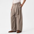 thumbnail image 6 of COMVALUE Men's Summer Pleated Linen Wide Leg Pants Loose Fit Draped Retro Casual Trousers (Khaki, XL), 6 of 7