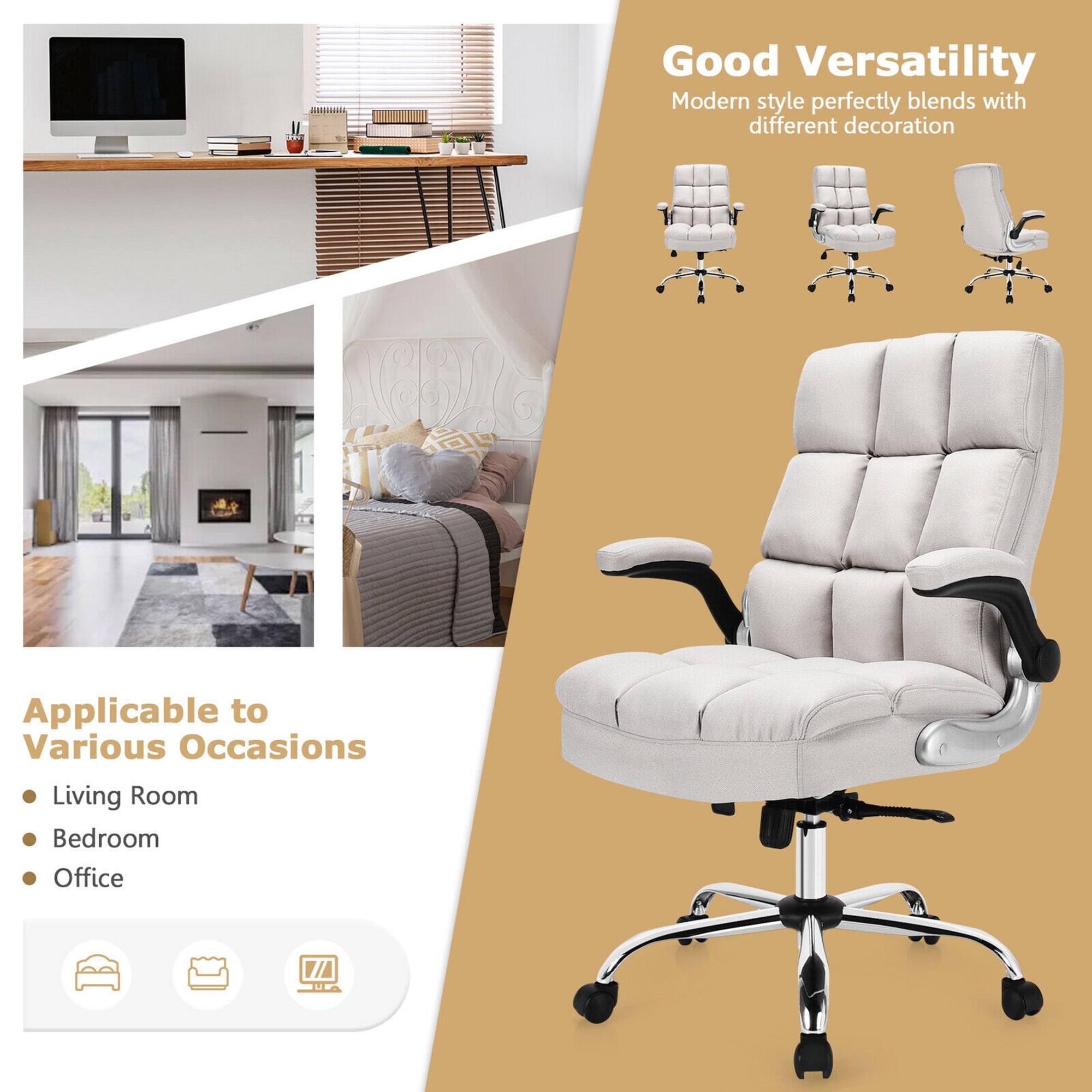 Gymax Big & Tall High Back Office Chair Adjustable Swivel w/Flip-up Arm Beige