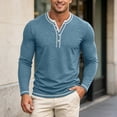 thumbnail image 2 of JIAYUE Men's T Shirt Contrast Color Henley Long Sleeve Shirts V Neck Buttons Placket Slim Fit Casual Pullover Tops For Commute Travel And Daily Comfortable Wear, 2 of 7