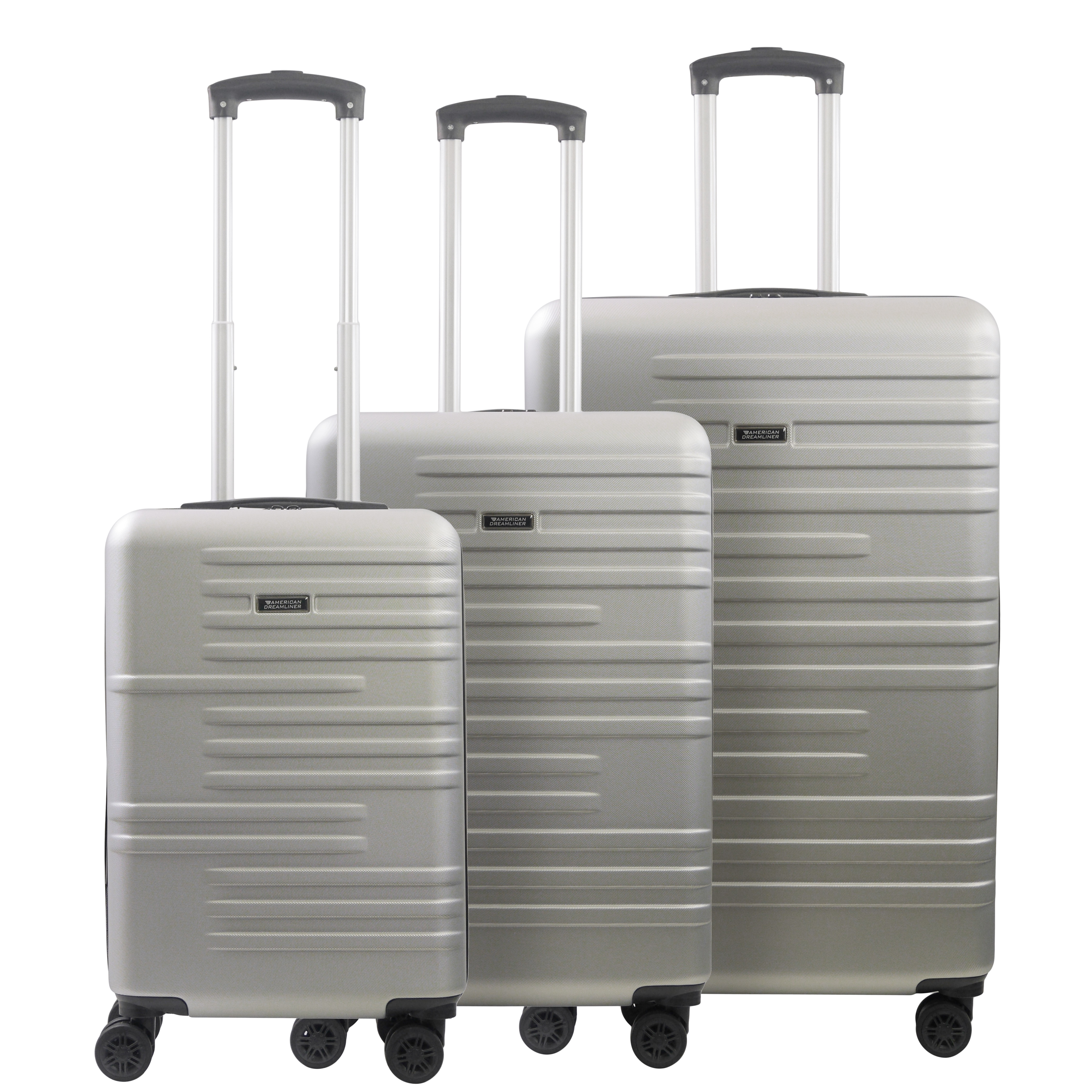 American Dreamliner 3 Piece Set Rolling Luggage, Hardshell Suitcases with Spinner Wheels, 22.5, 26.5, and 30 Inch, Silver Grey