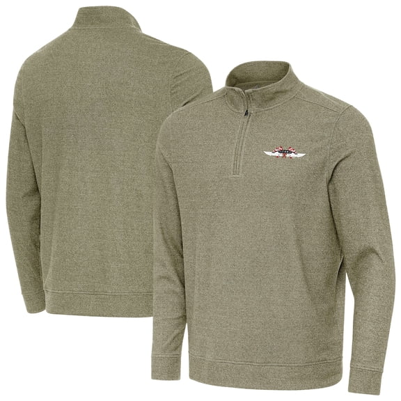 Men's Antigua Heather Olive NASCAR 1948-55 Logo Subtle Quarter-Zip Top
