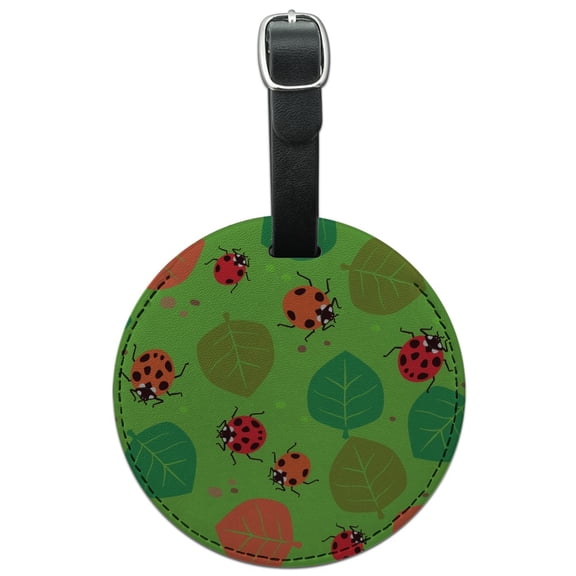 Lots of Ladybugs and Leaves Pattern Round Leather Luggage Card Suitcase Carry-On ID Tag