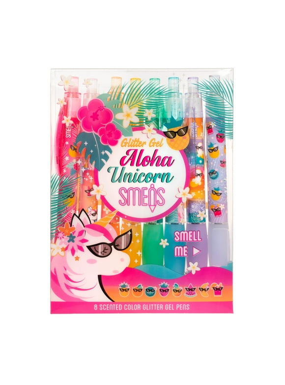 Glitter Gel Smens - Aloha Unicorn Scented Pens, Colored Gel Ink, Medium Point, 8 Count