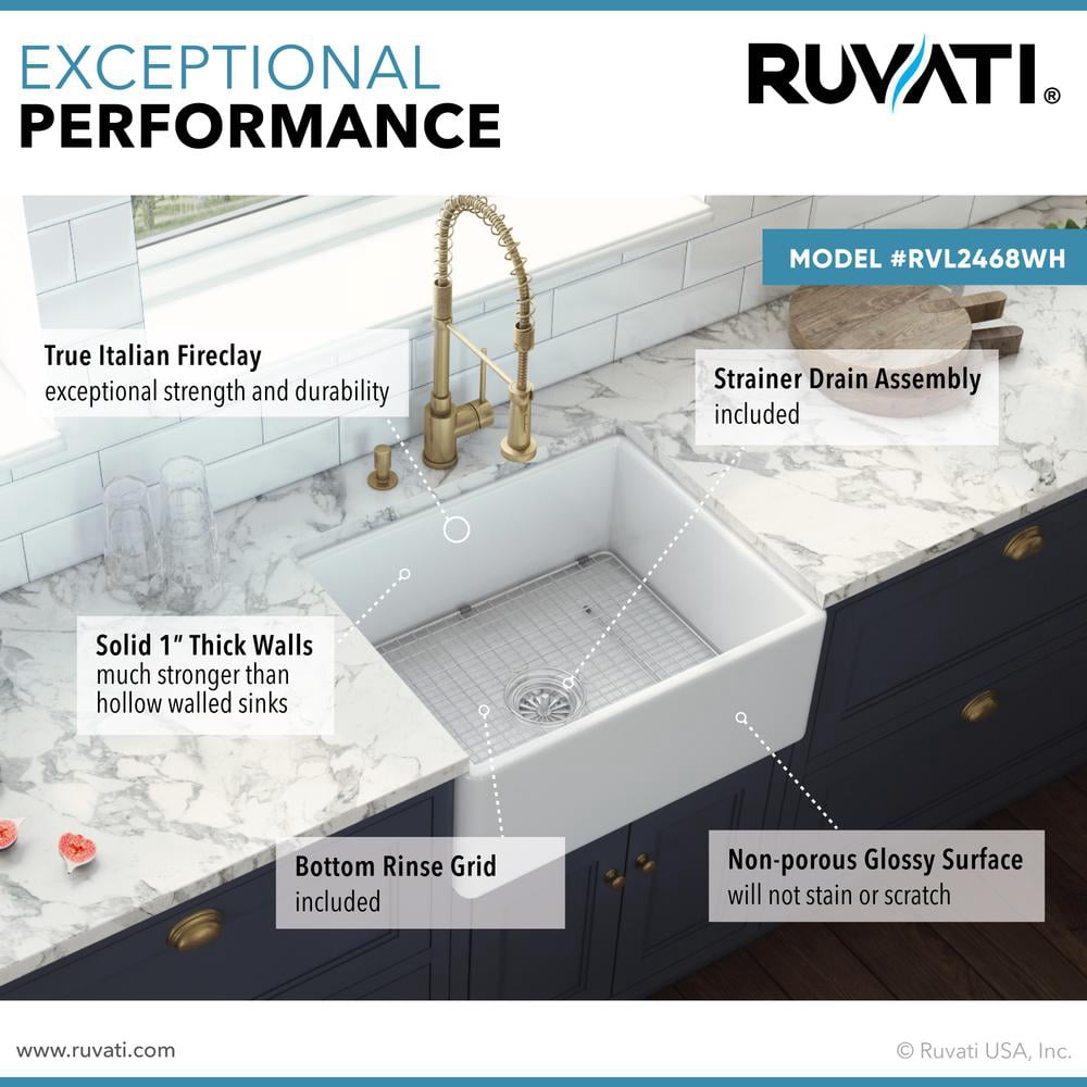 Ruvati 23-inch Fireclay Farmhouse Kitchen Laundry Utility Sink Single Bowl
