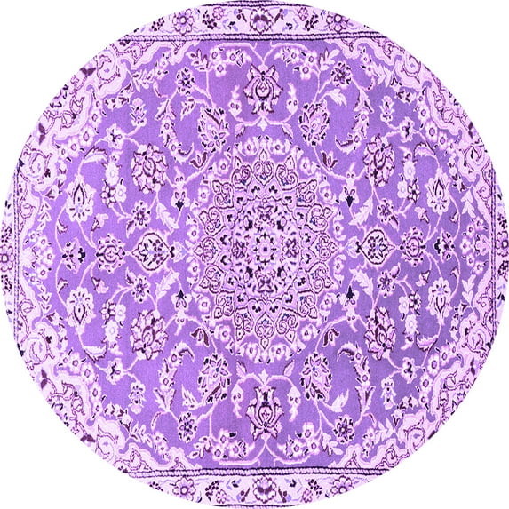 Ahgly Company Indoor Round Medallion Purple Traditional Area Rugs, 4' Round