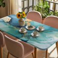 thumbnail image 3 of Turquoise Marble Table Cloths for 4 Foot Rectangle Tables, Abstract Minimalist Art Ombre Blue Patio Waterproof Elastic Fitted Tablecloths, Washable Rectangular Table Cover for Camping, 3 of 8
