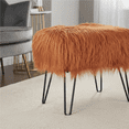 thumbnail image 6 of Home Soft Things Mongolian Faux-Fur Ottoman with Black Metal Legs, Rust - 19" x 13" x 17", 6 of 8