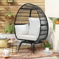 thumbnail image 2 of TUAREX Oversized 360° Swivel Egg Chair, Rattan Wicker Patio Egg Chair for Outdoor Indoor with Overstuffed Cushions, Black Rattan, Beige Cushion, 2 of 5