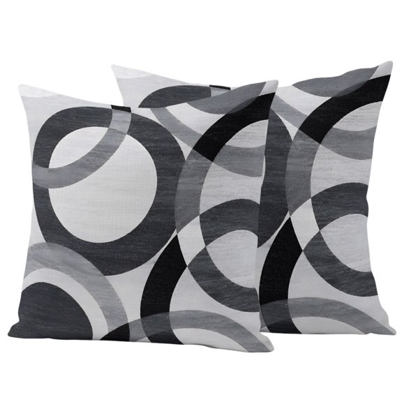 Black Gray Geometric Outdoor Waterproof Pillow Covers, Modern Abstract Lines Textured Decorative Square Throw Pillowcase Sofa Cushion Sham for Patio/Couch/Chair, 16"x16" 2 Pack