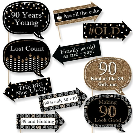 Gold Kilt - Funny Adult 90th Birthday - Gold - Birthday Party Photo Booth Props Kit - 10 Count