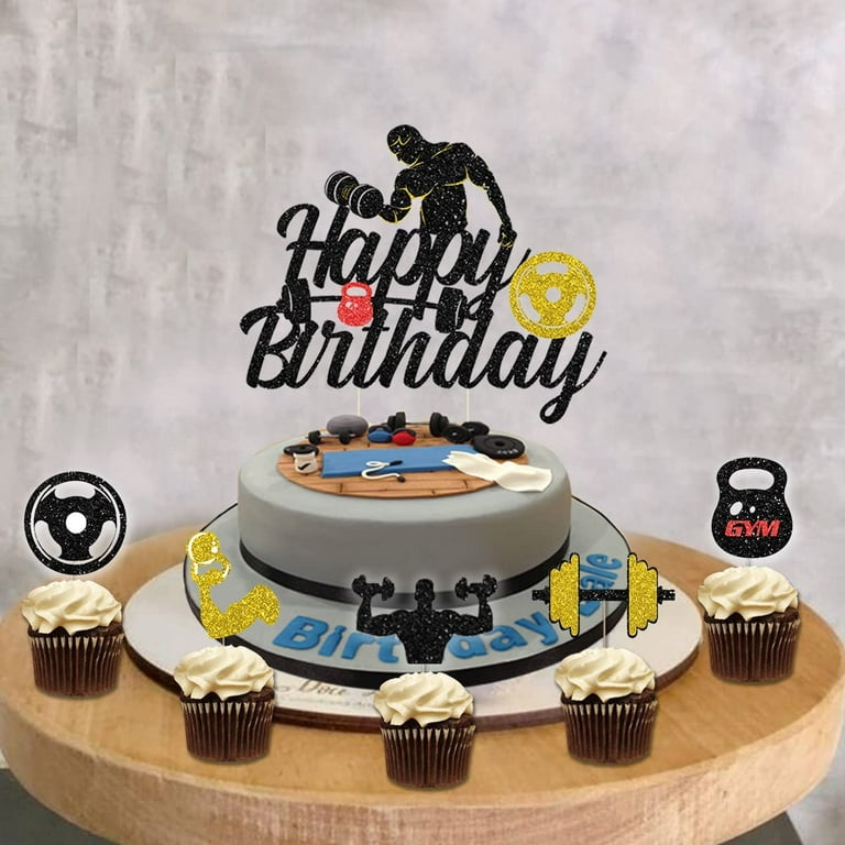 Gym Cake Decorations - Cake & Cupcake Toppers for Men Black and