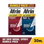 Afrin No Drip Original and Night 12hr No Drip Pump Mist 2 15ml Bottle Bundle Pack