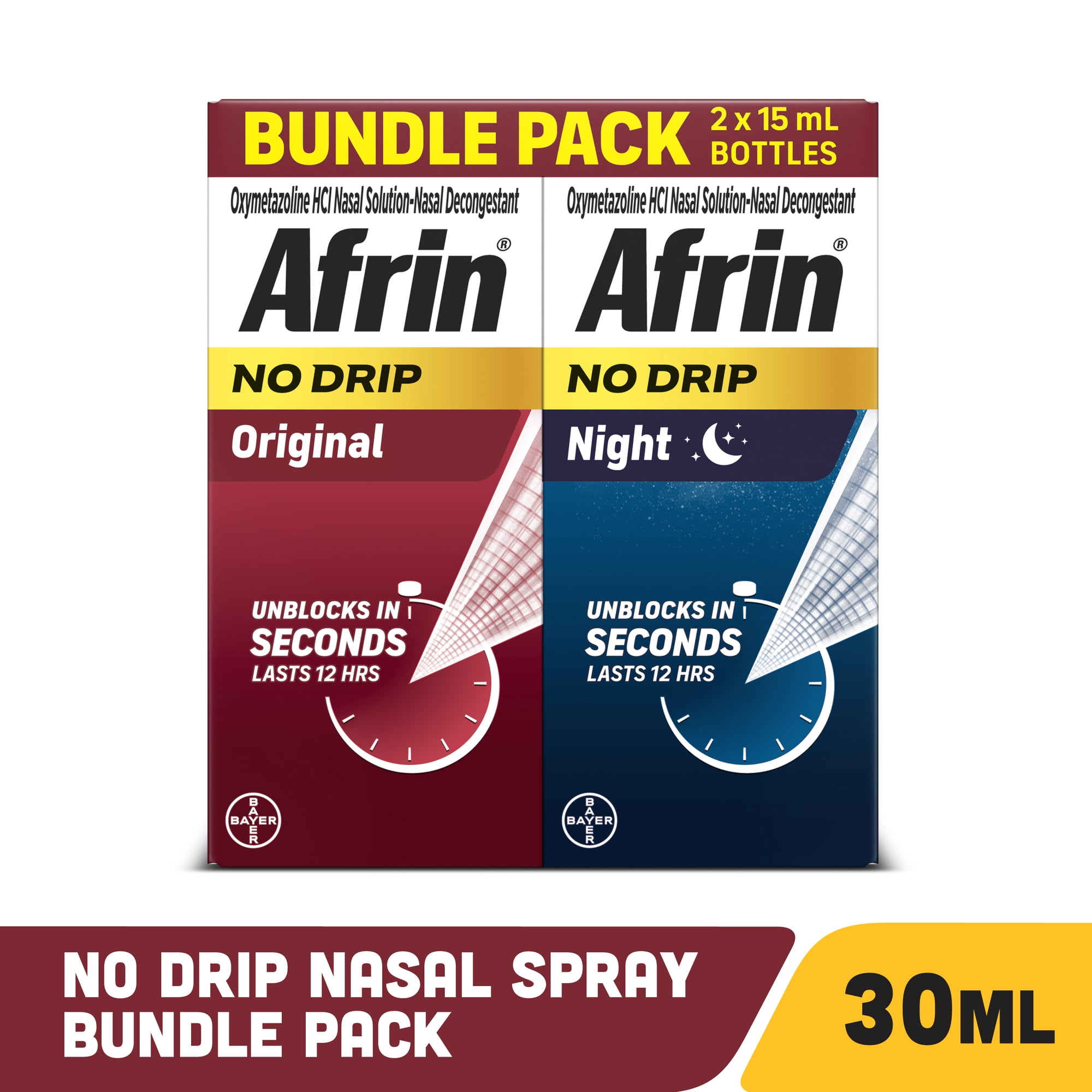 Afrin No Drip Original + Night Nasal Mist Bundle Pack, Non-Drowsy, Fast-Acting Decongestant for Nasal Congestion and Sinus Pressure Relief, Adults and Children 6 and Older, .5 fl oz (Pack of 2)