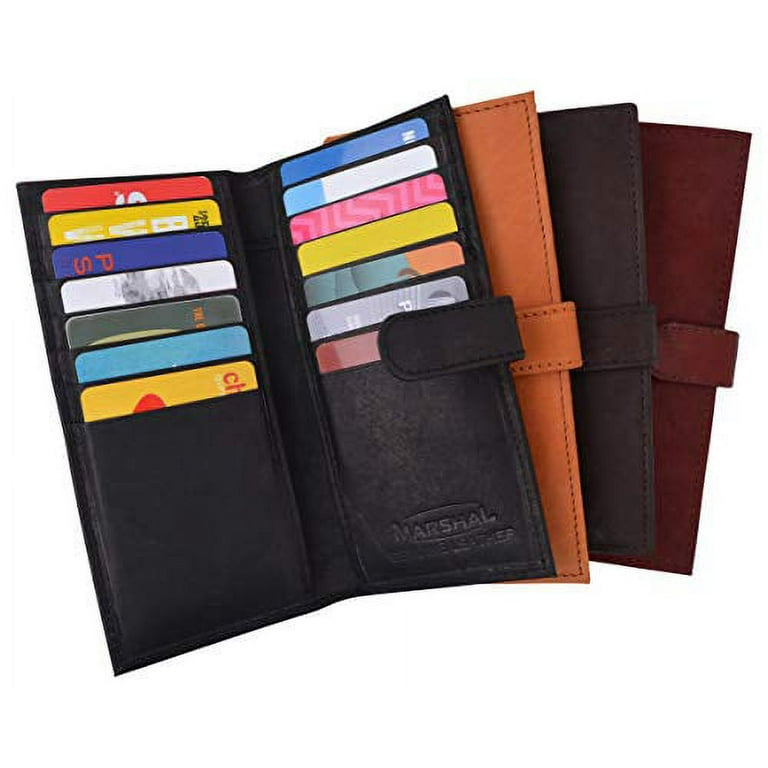 Large RFID Genuine Leather Card Holder Trifold Wallet Snap Closure 3 ID  Windows for men