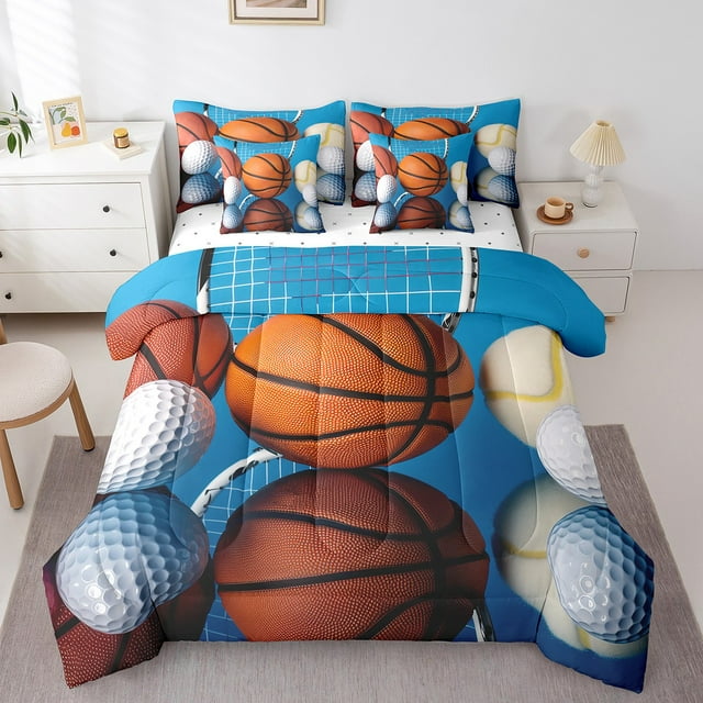 YST Basketball Ensemble de Douillette, 7 Pcs, Literie Sportive Réversible, Grand Lit