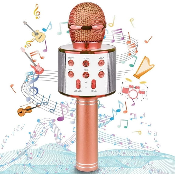 Bluetooth Wireless Karaoke Microphone for Kids, Hottest Birthday Presents Toys for 9 10 11 12 Years Old Boys Girl (Rose Gold)
