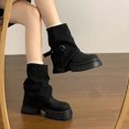 thumbnail image 6 of hopeusnice Slouchy Buckle Mid Calf Boot Round Toe Chunky Sole On Design Street Style Boot Black 35, 6 of 7