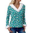 thumbnail image 7 of adviicd Women Christmas Tops Faux Fur Trim Long Sleeve Sweatshirt V Neck Graphic Holiday Shirts Fun Dressy Pullover Top (Mint Green, M), 7 of 7
