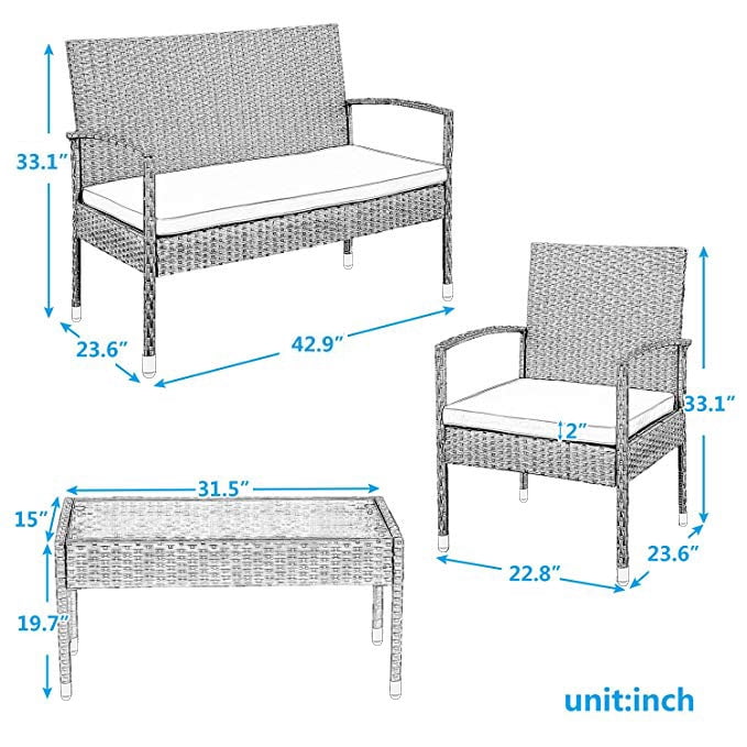 Kepooman 4 Piece Patio Ratten Dining Set, Outdoor Sofa Seating Group with Cushions - Green Kepooman 4 Piece Patio Ratten Dining Set, Outdoor Sofa Seating Group with Cushions - Green