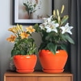 thumbnail image 6 of Ceramic Planter Pots Set of 3 with Drainage Hole & Saucer,10/8/6 inch Round Pots for Indoor Plants Flowers & Houseplants Patio & Outdoor Use Orange, 6 of 8