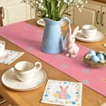 thumbnail image 4 of Happy Easter Table Runner, Easter Rabbits Eggs Floral Grass Pink Background Cotton Linen Kitchen Table Decoration Washable Dining Tabletop Runners for Home Party Decor 13x60 Inches, 4 of 9